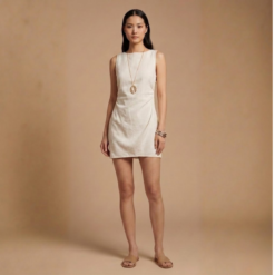BOAT NECK RUCHED SIDE MINI DRESS