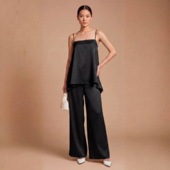 CHAMPAGNE SATIN CAMI TOP & WIDE LEG PANTS SET