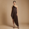 CHOCOLATE ONE-SHOULDER SATIN MIDI DRESS